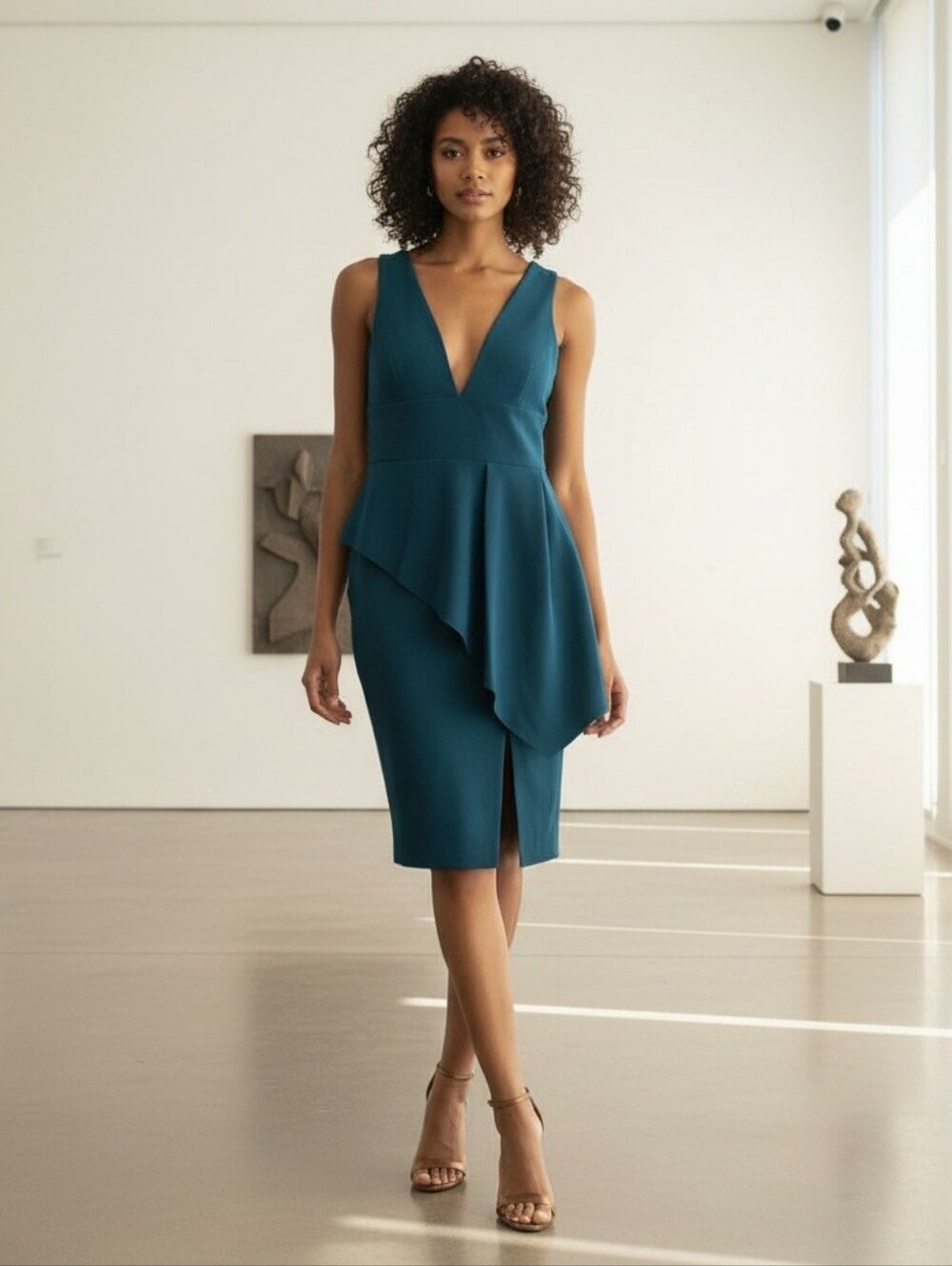 LAUNDRY BY SHELLI SEGAL Teal Sleeveless VNeck Peplum Dress 6 Sexy Chic